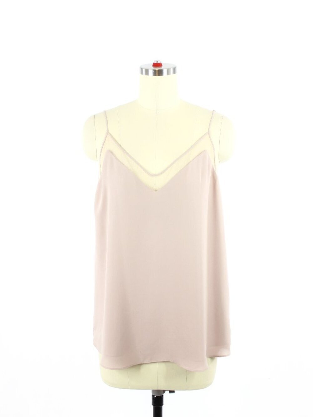 Aritzia BABATON Galen Pink Matte Satin Mesh Trim V-Neck Camisole Tank, Size S